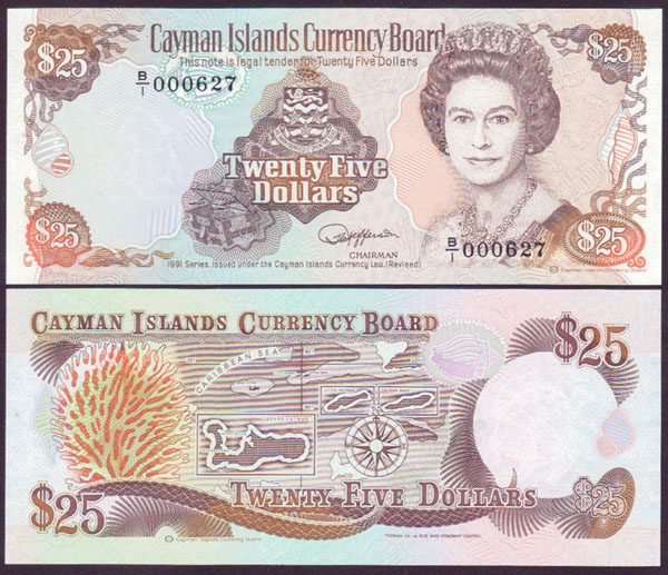 1991 Cayman Islands $25 (Unc)